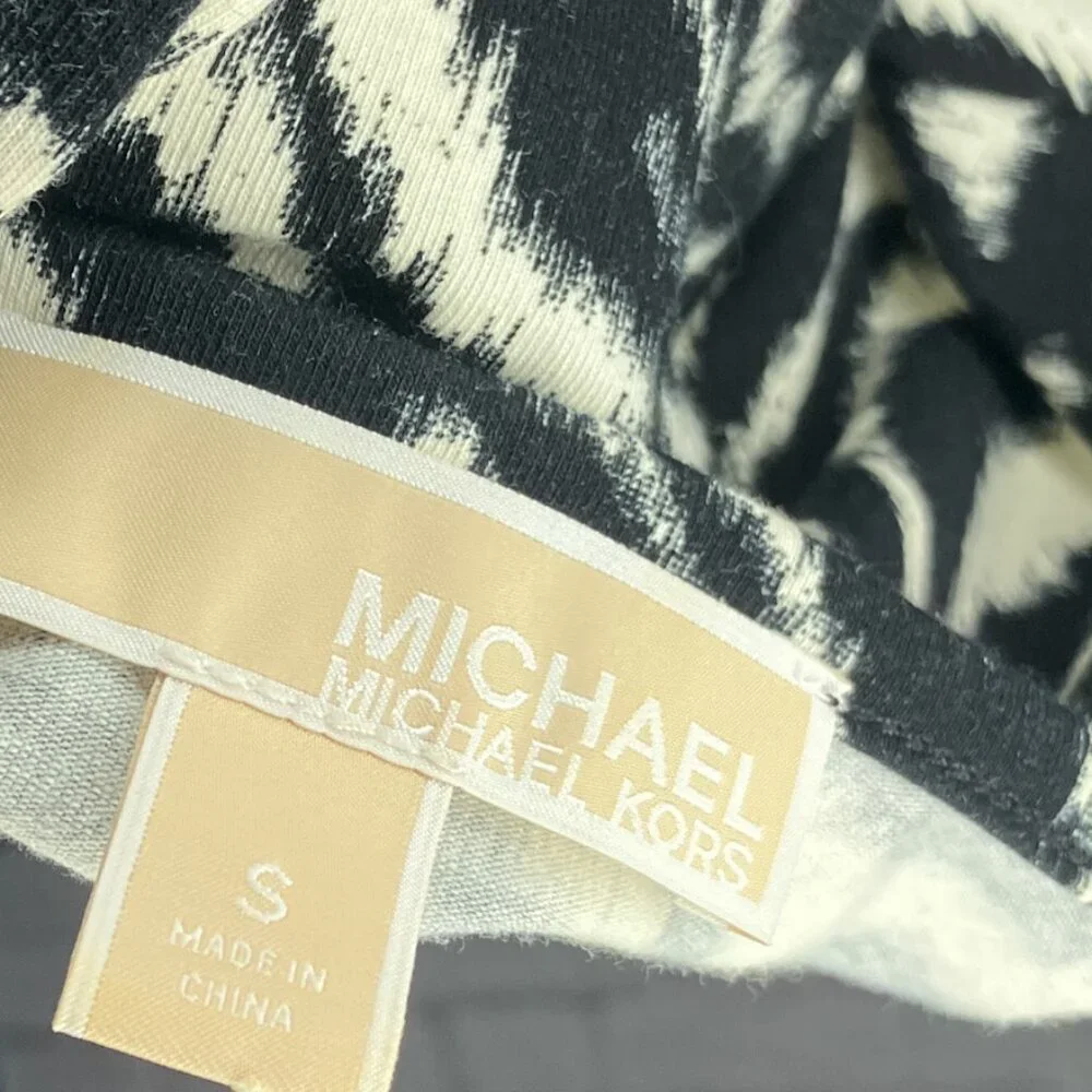 Vintage Y2K 00s‎ Michael Kors S Black Zebra Scoop Neck Rhinestone Logo Top Tee